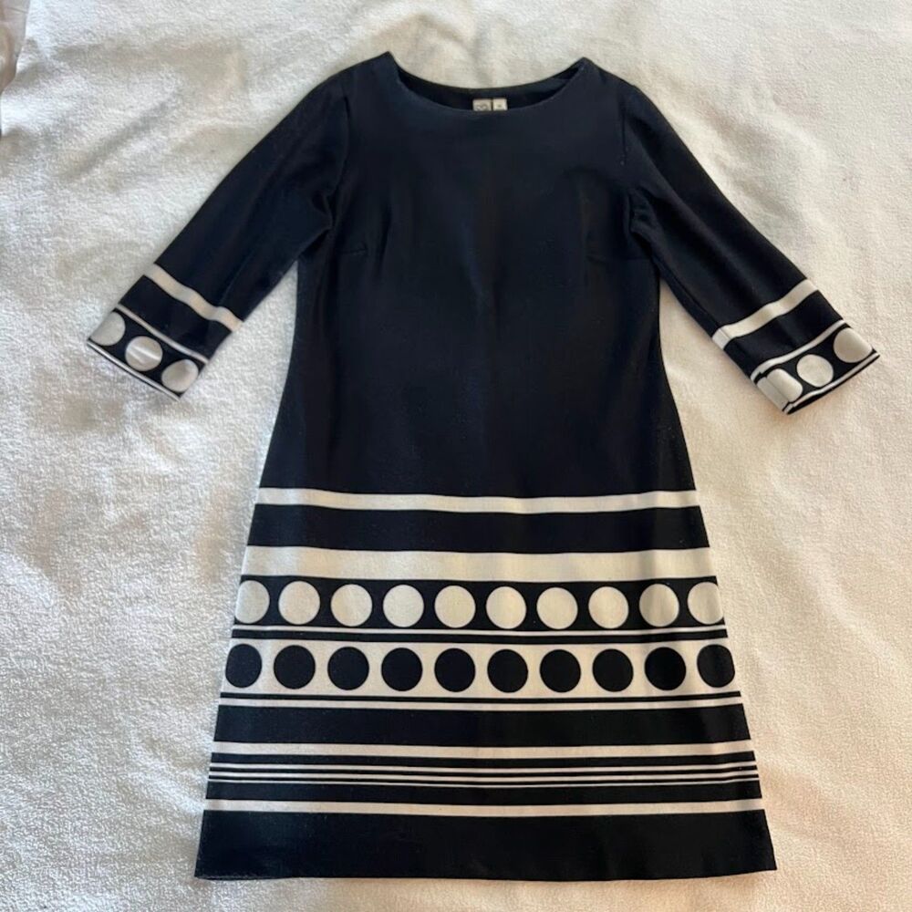Emma & Michelle Black and White Op-Art Style Dress Knee Length, Size 10